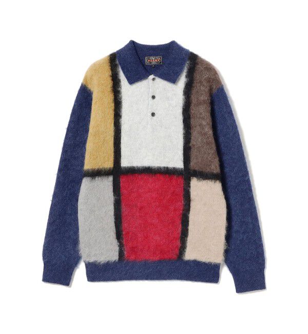 BEAMS PLUS「シャギー ニット ポロシャツ」|ポロシャツ|BLUE