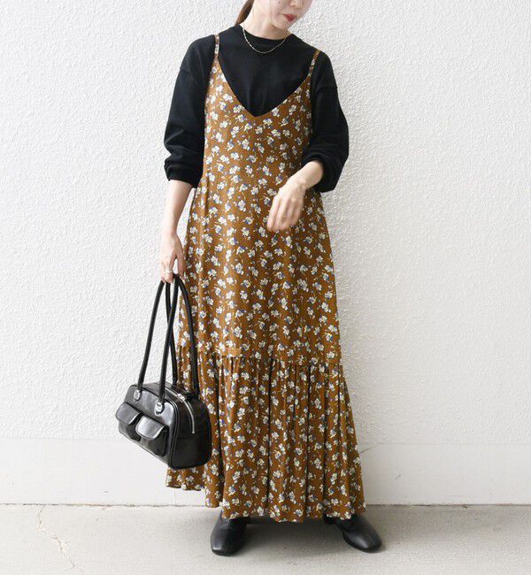 SHIPS any「SHIPS any:〈手洗い可能〉TROUILLET プチ フラワー フレア キャミワンピース」|ワンピース|キャメル
