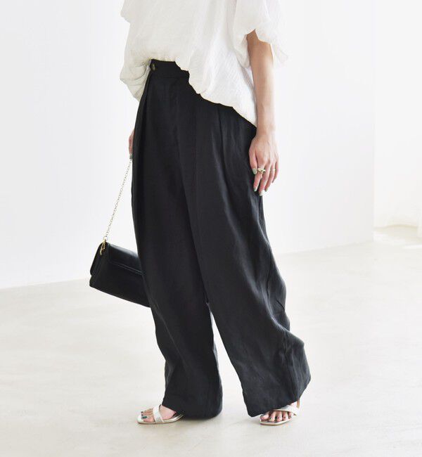 quaranciel「quaranciel:〈洗濯機可能〉ヨーロピアンフラックス リネン タック ワイド パンツ」|その他|