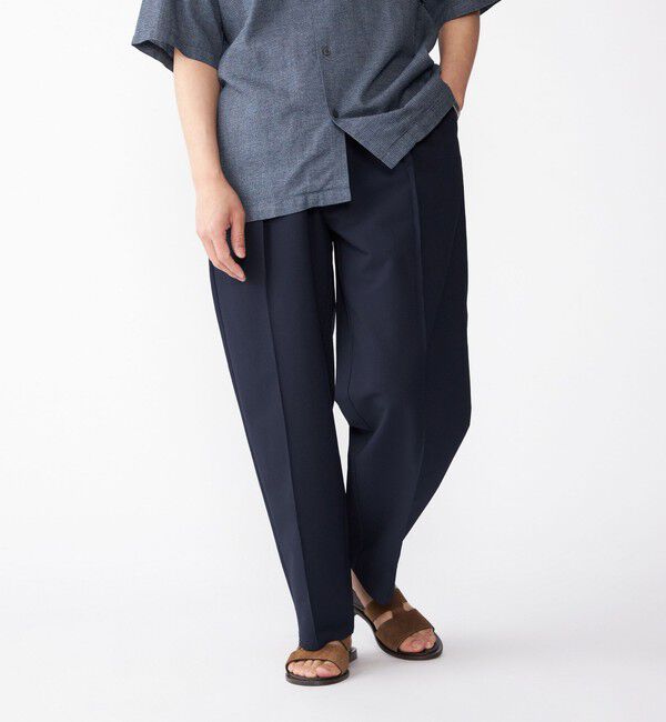 SHIPS「SHIPS: COOLMAX(R) シアサッカー ピンタック ワイド パンツ」|その他|ネイビー