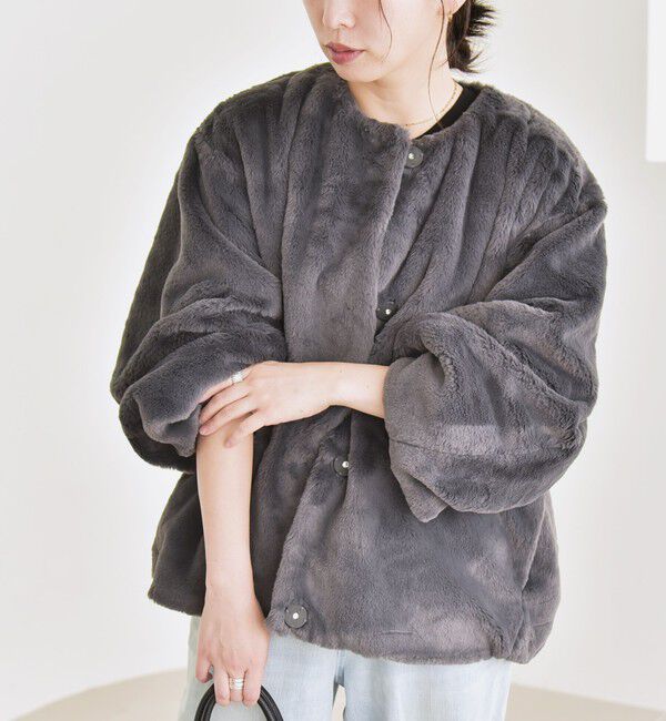 quaranciel「quaranciel: フェイクファー ノーカラー ショート ジャケット」|その他|