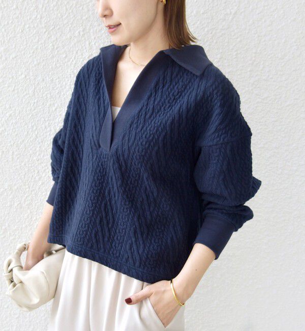 SHIPS for women「【WEB限定】〈手洗い可能〉ケーブル ジャージー ポロ プルオーバー」|Tシャツ・カットソー|