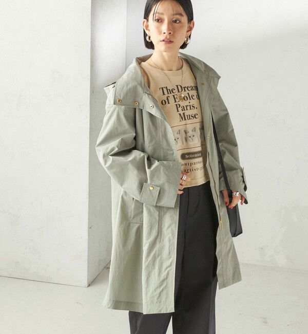 SHIPS for women「〈手洗い可 / 撥水加工 / UVカット〉 スタンドカラー フード コート」|その他|ライトグリーン