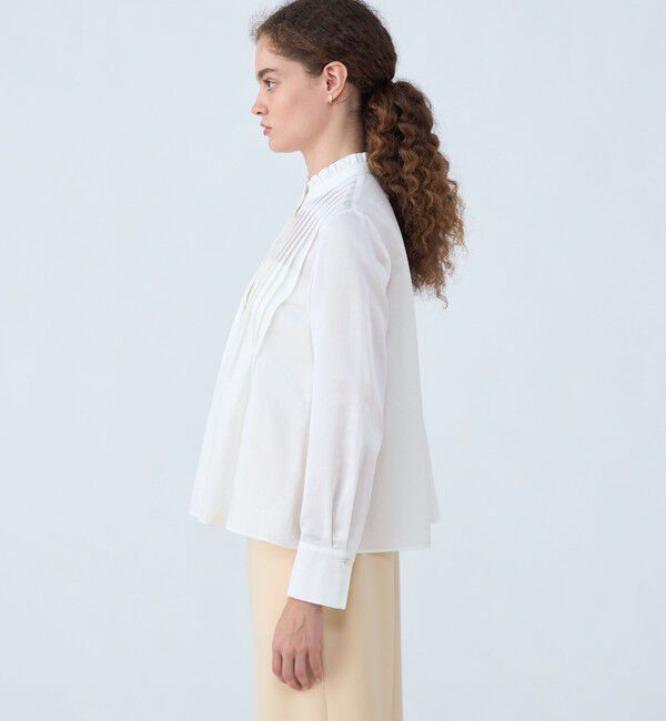 Ballsey「コットンシルクサテン タックフレアブラウス」|シャツ・ブラウス|