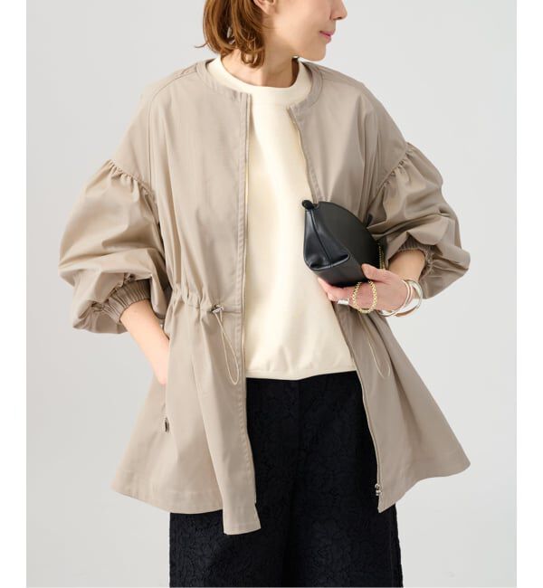 VERMEIL par iena「《追加》ノーカラーギャザーZIPブルゾン」|その他|ベージュ