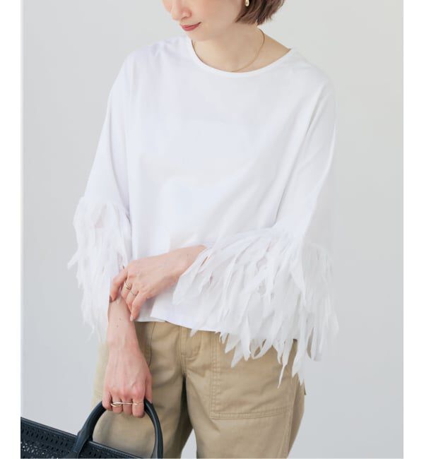 Spick and Span「《予約》AAYUSHI / アユーシ フェザーフリルカットソー」|Tシャツ・カットソー|ホワイト