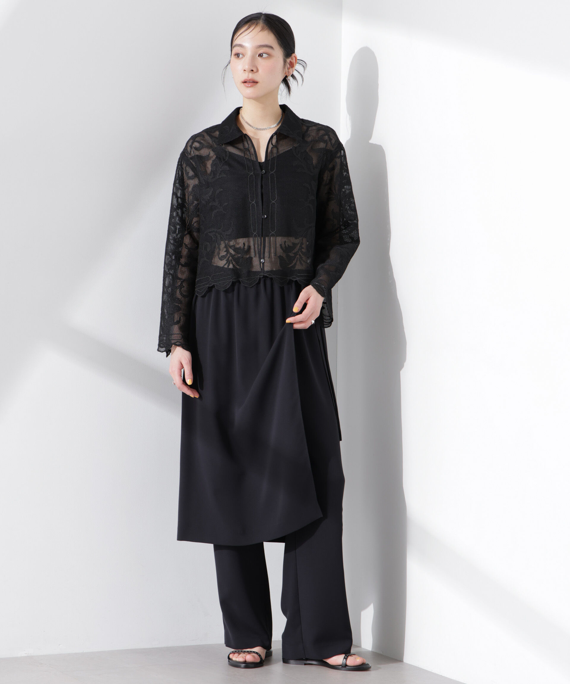 nano･universe「ラップスカート付きツイルパンツ」|チノ|