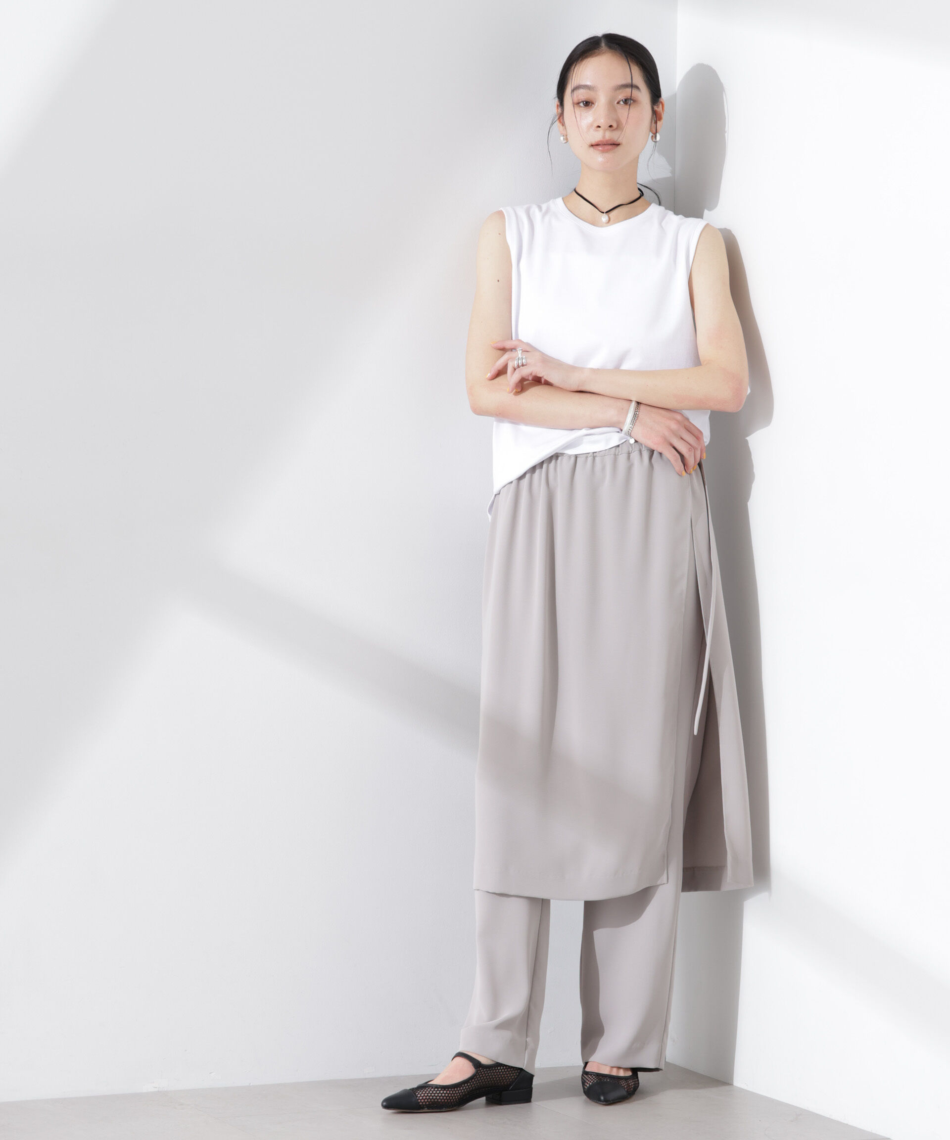 nano･universe「ラップスカート付きツイルパンツ」|チノ|