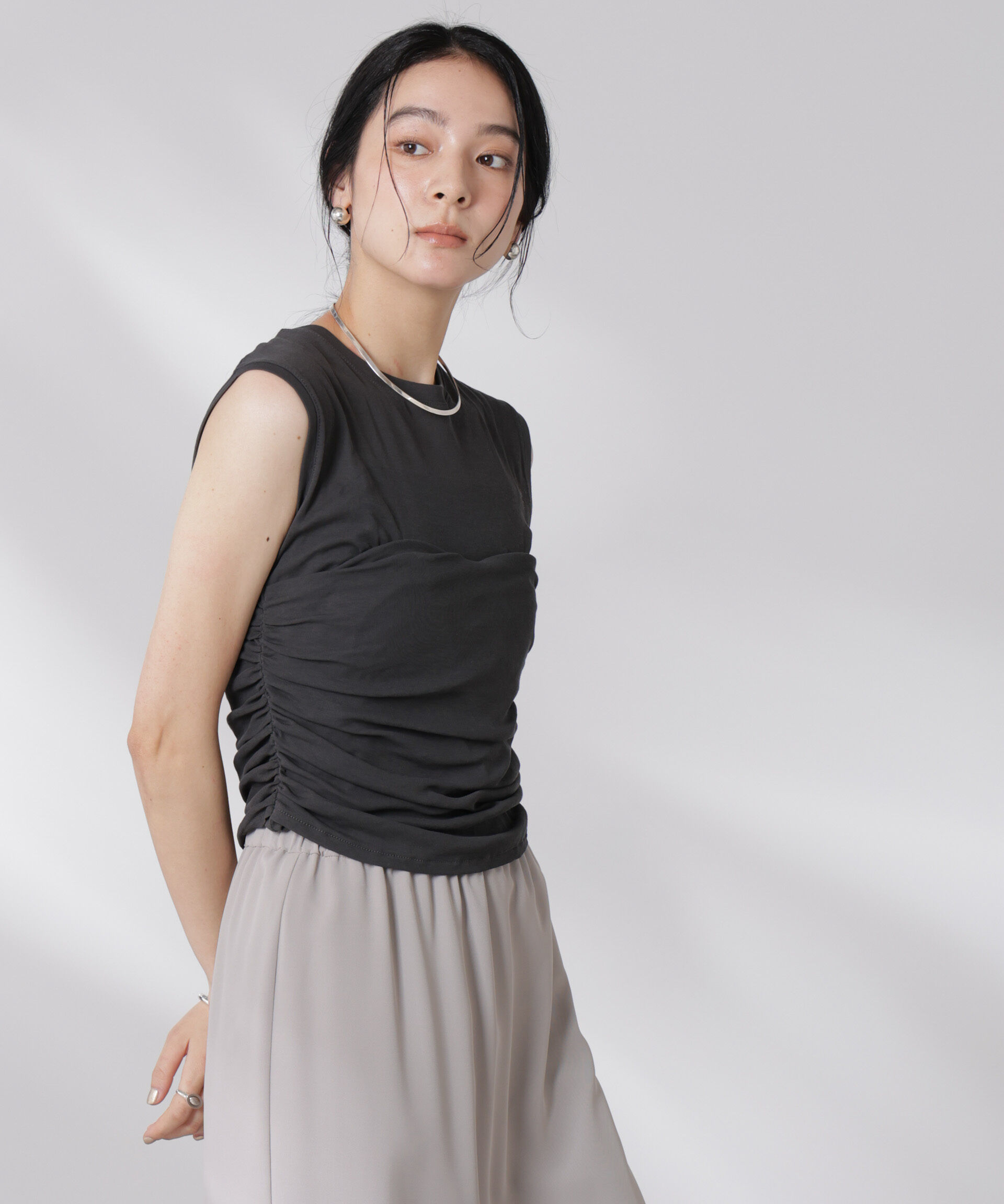 nano･universe「ドッキングビスチェシアートップス」|Tシャツ・カットソー|チャコール3