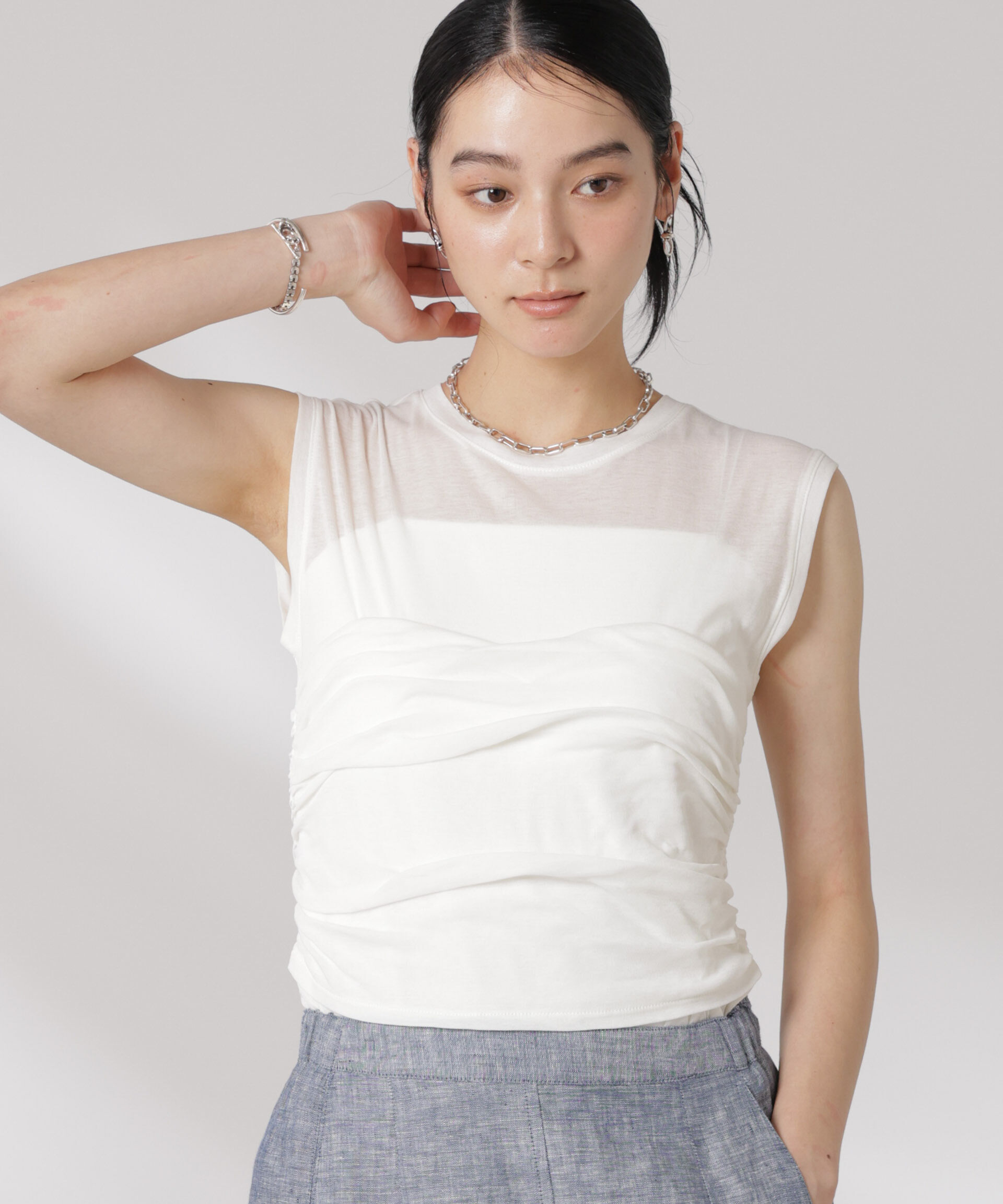 nano･universe「ドッキングビスチェシアートップス」|Tシャツ・カットソー|