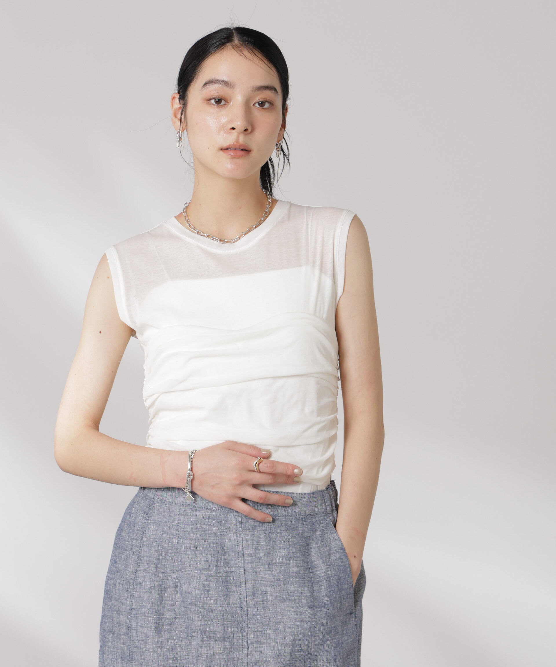 nano･universe「ドッキングビスチェシアートップス」|Tシャツ・カットソー|