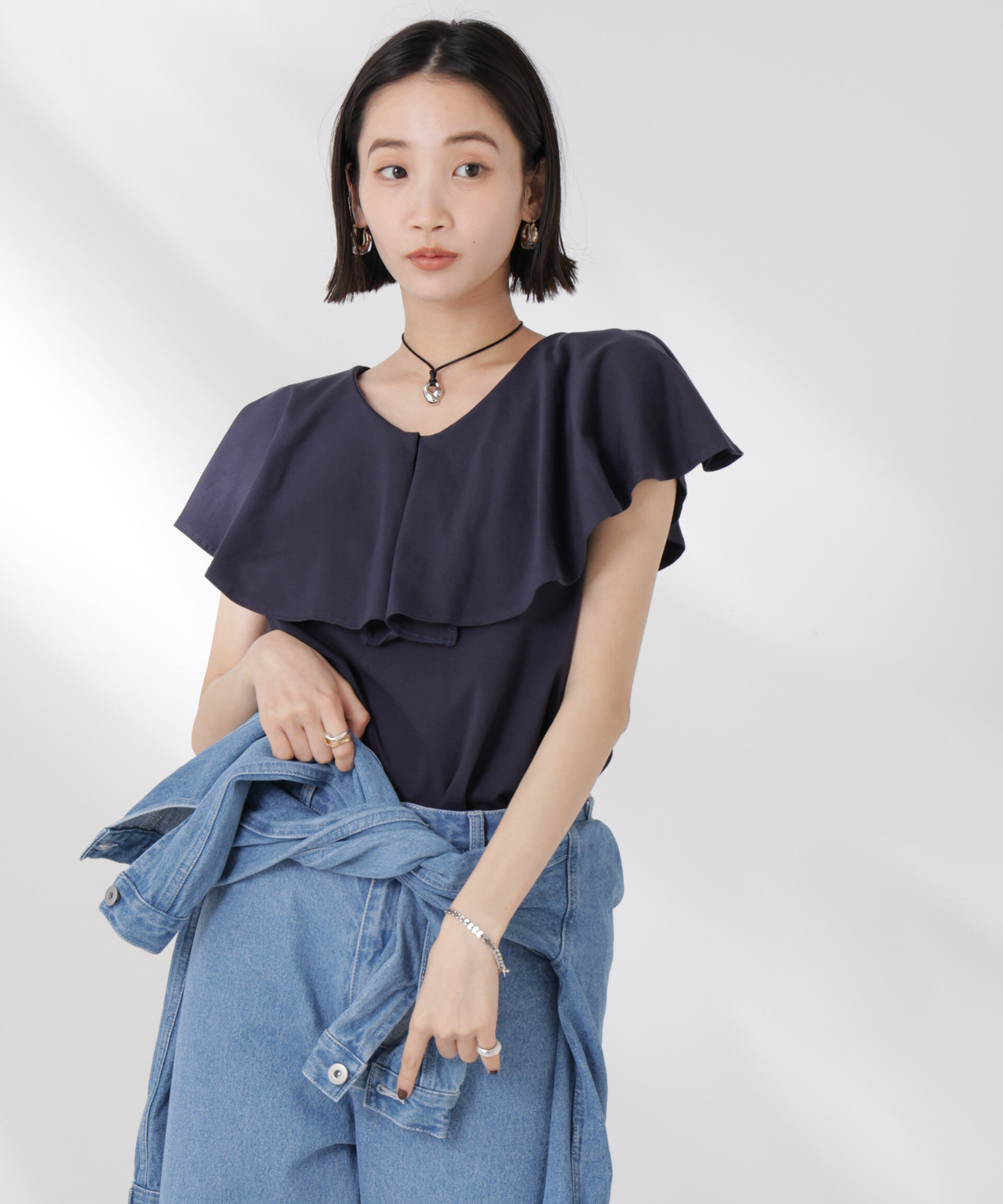 nano･universe「ラッフルカラーカットノースリーブトップス」|Tシャツ・カットソー|ネイビー