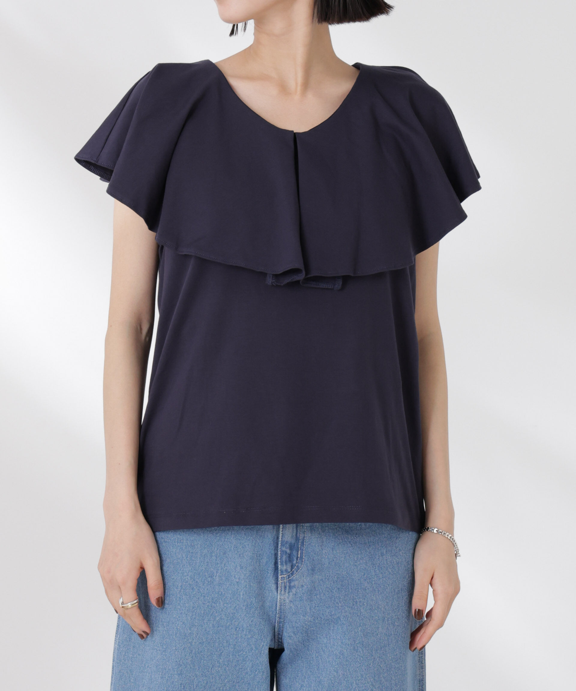 nano･universe「ラッフルカラーカットノースリーブトップス」|Tシャツ・カットソー|