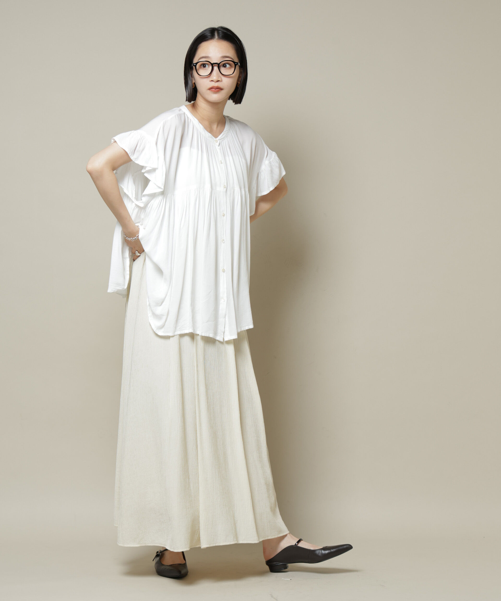 nano･universe「楊柳タックフレアスカート」|スカート|