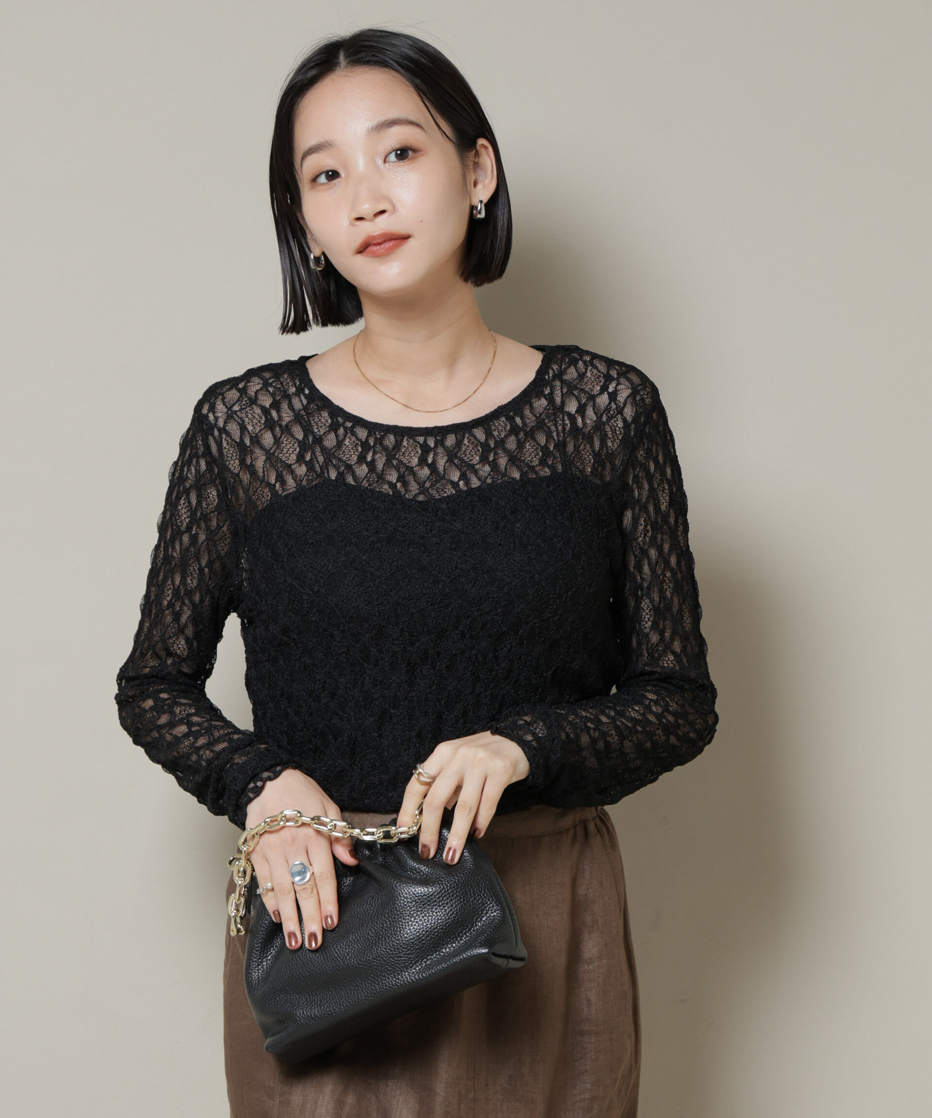 nano･universe「シアーレースロングスリーブトップス(セットアップ可)」|Tシャツ・カットソー|