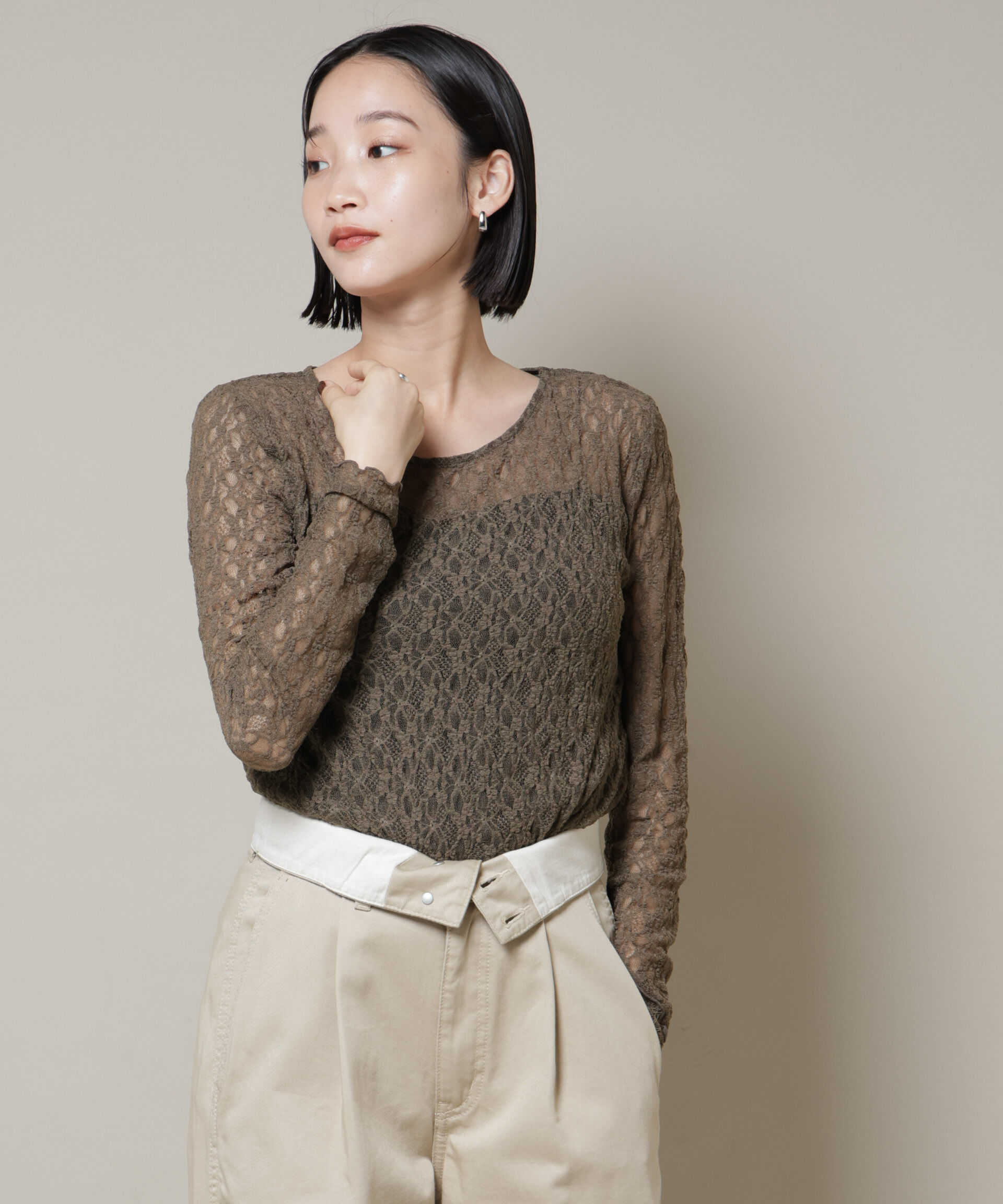 nano･universe「シアーレースロングスリーブトップス(セットアップ可)」|Tシャツ・カットソー|