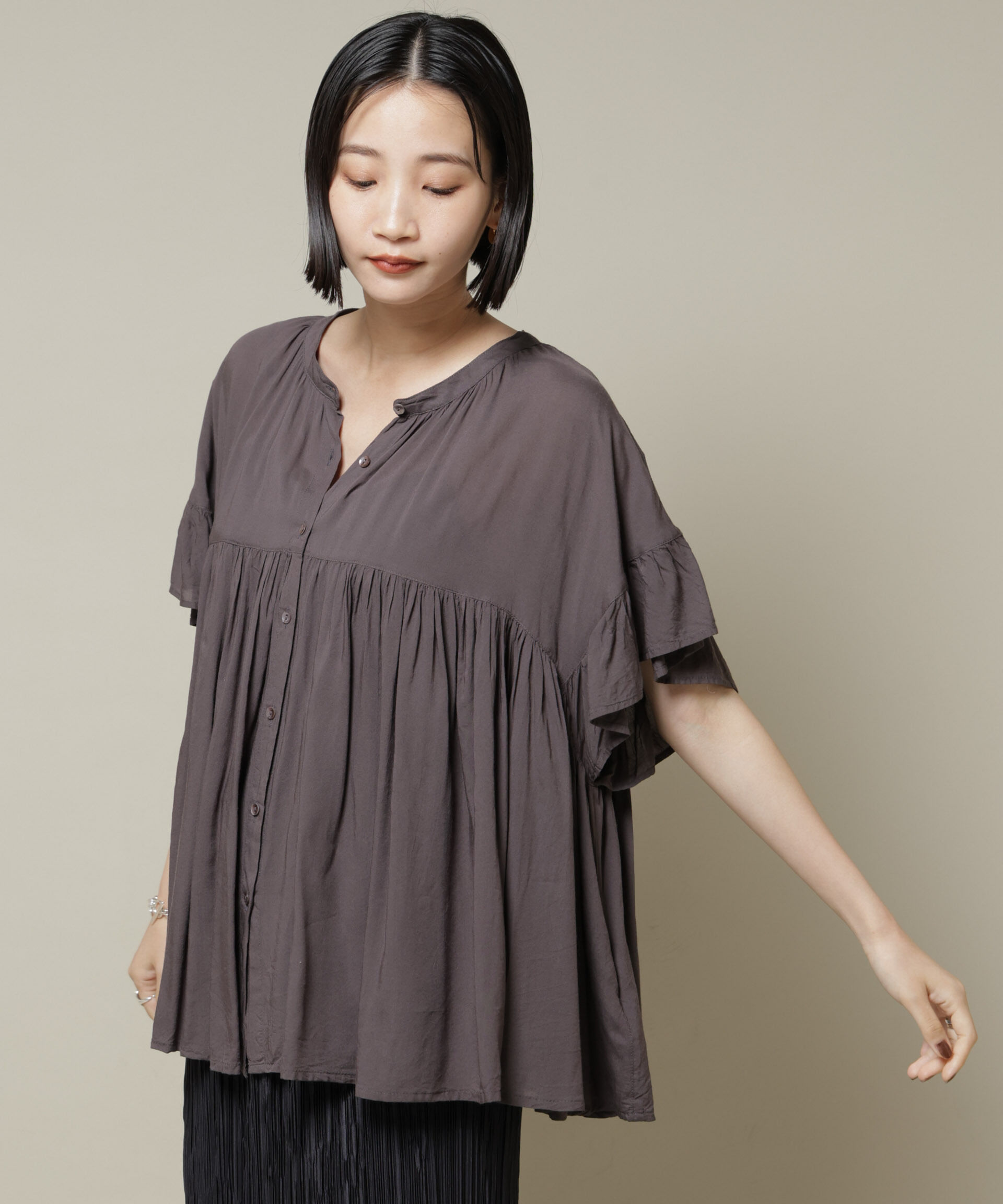 nano･universe「made in INDIA フリルスリーブギャザーブラウス(セットアップ可)」|シャツ・ブラウス|