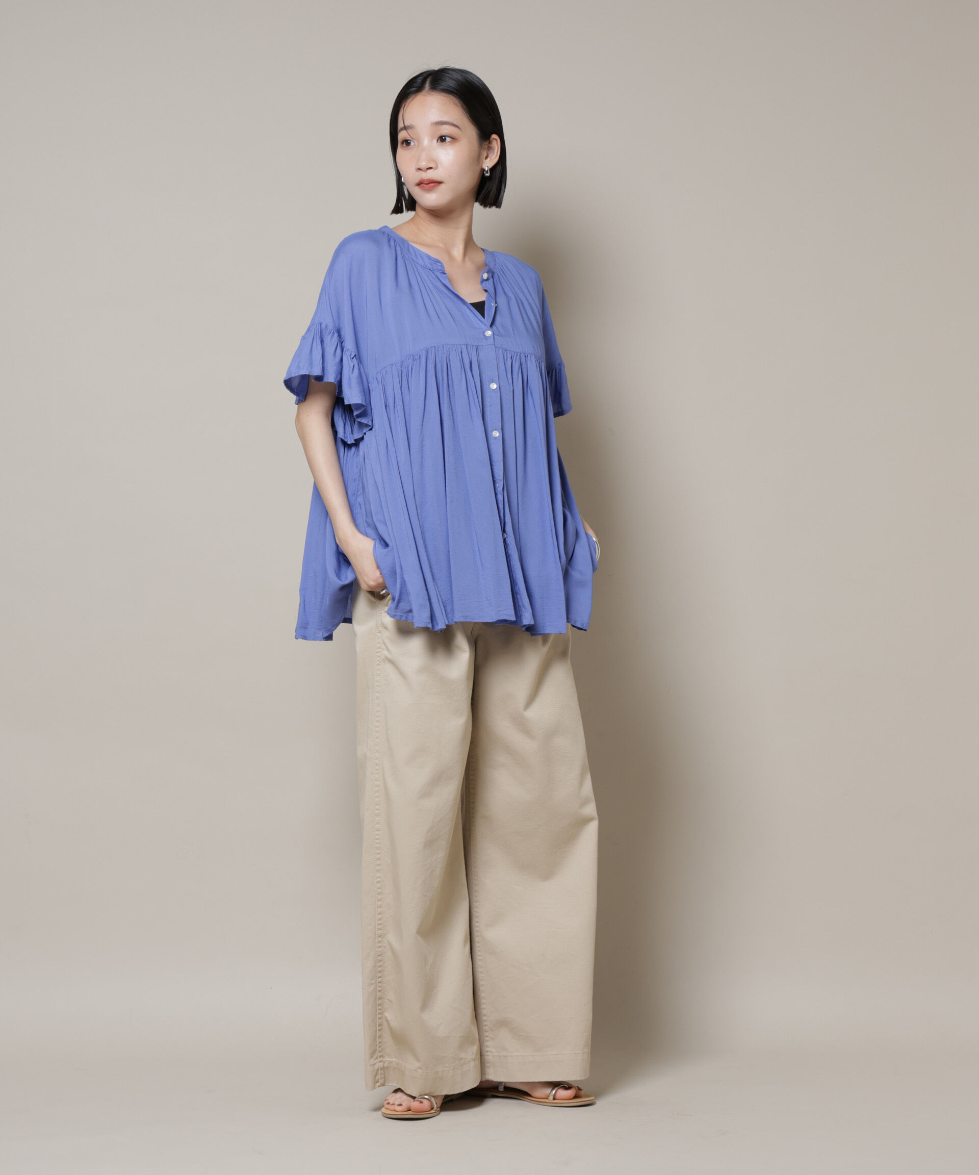 nano･universe「made in INDIA フリルスリーブギャザーブラウス(セットアップ可)」|シャツ・ブラウス|