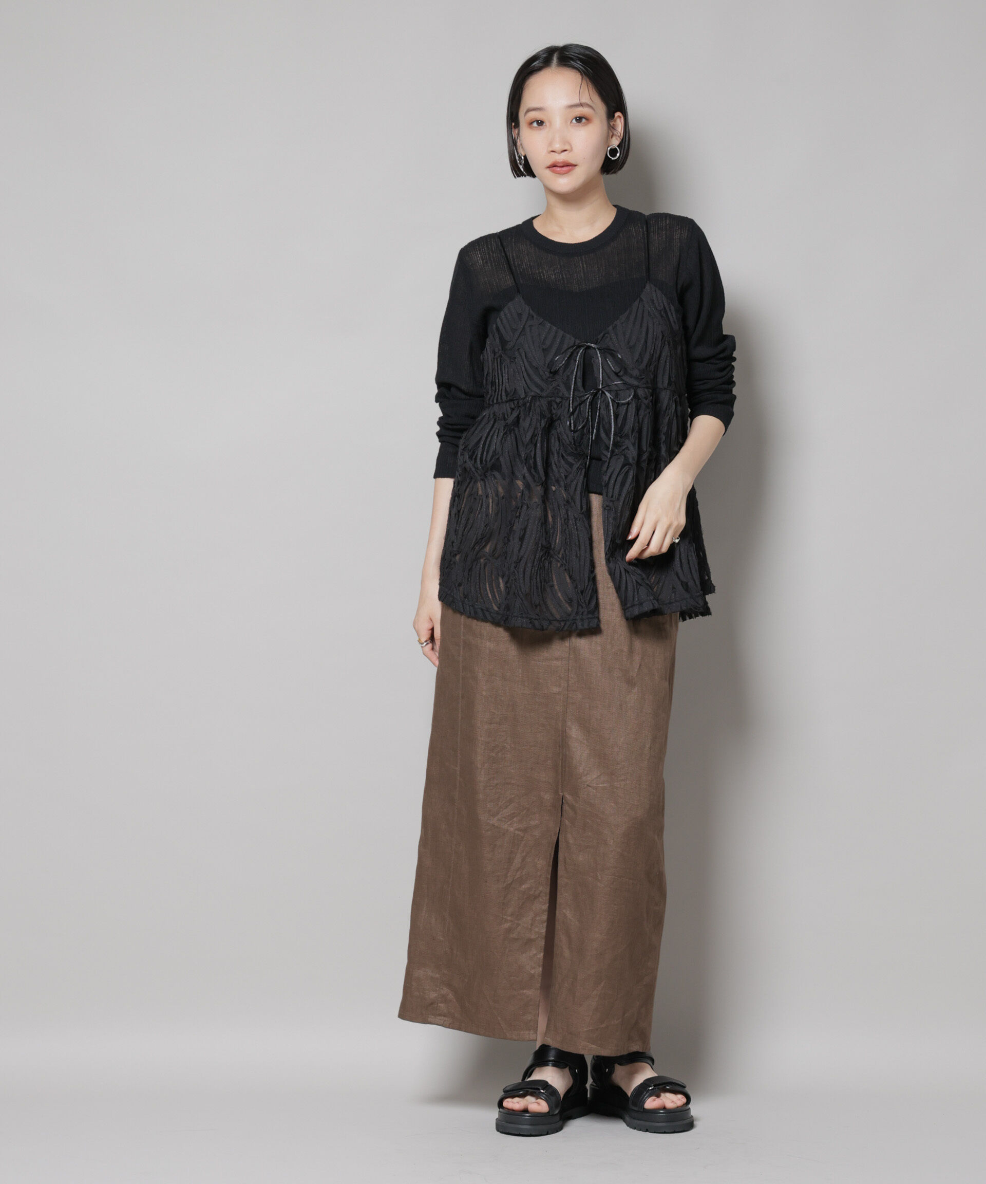 nano･universe「テープ刺繍チュール前後2wayキャミソールビスチェ(セットアップ可)」|シャツ・ブラウス|