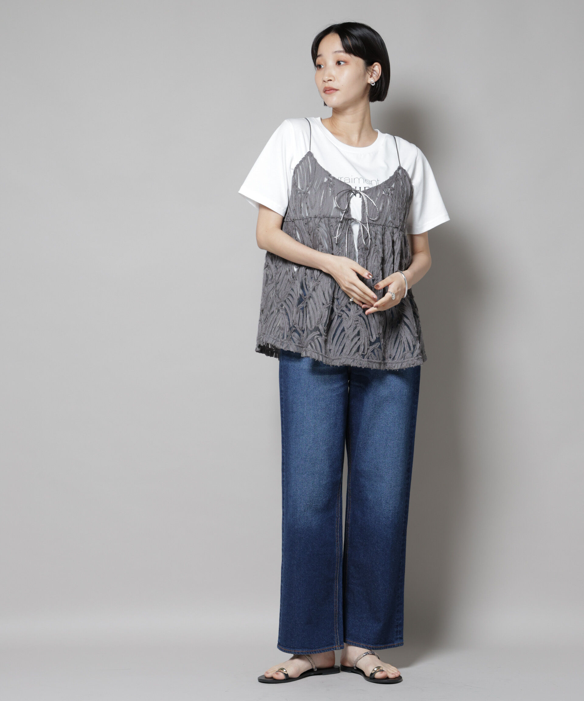 nano･universe「テープ刺繍チュール前後2wayキャミソールビスチェ(セットアップ可)」|シャツ・ブラウス|