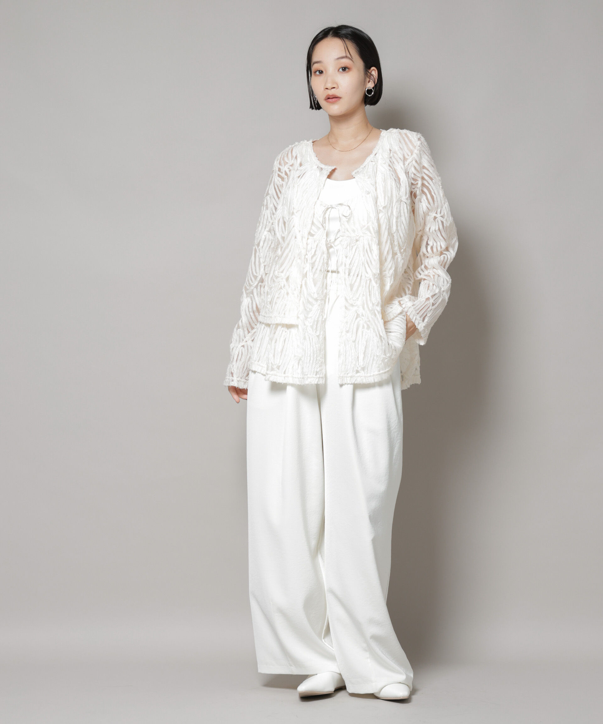 nano･universe「テープ刺繍チュール前後2wayキャミソールビスチェ(セットアップ可)」|シャツ・ブラウス|