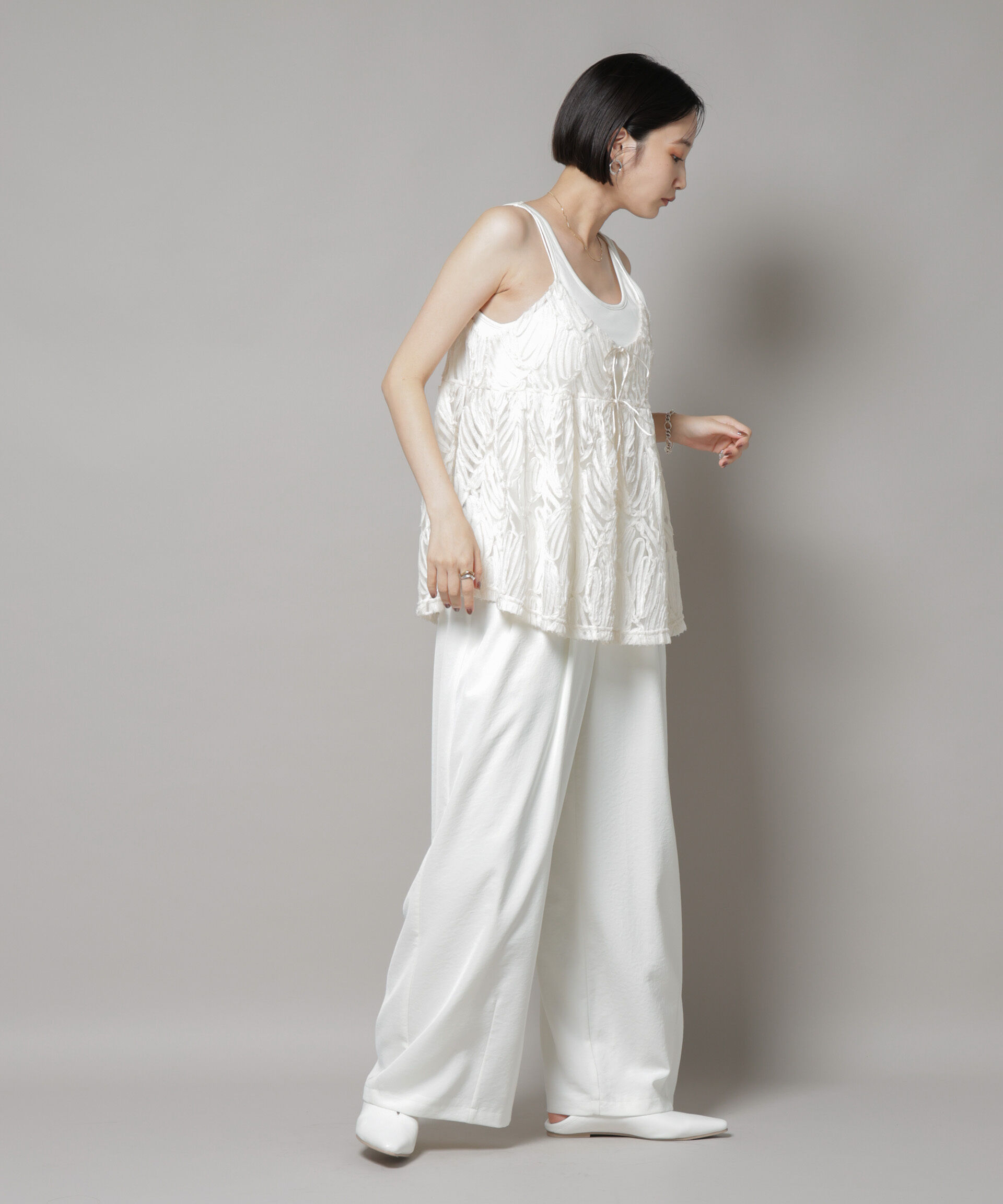 nano･universe「テープ刺繍チュール前後2wayキャミソールビスチェ(セットアップ可)」|シャツ・ブラウス|