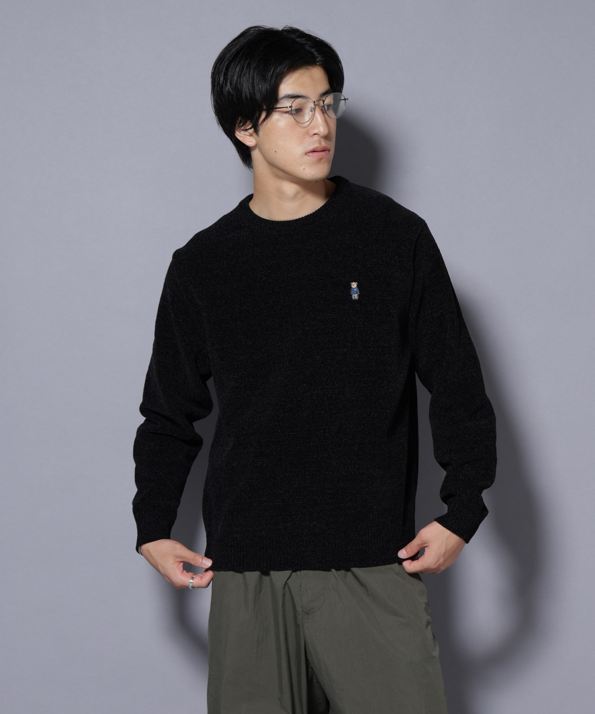 nano･universe「ナノベアモールニットクルーネック 1」|ニット・セーター|ブラック