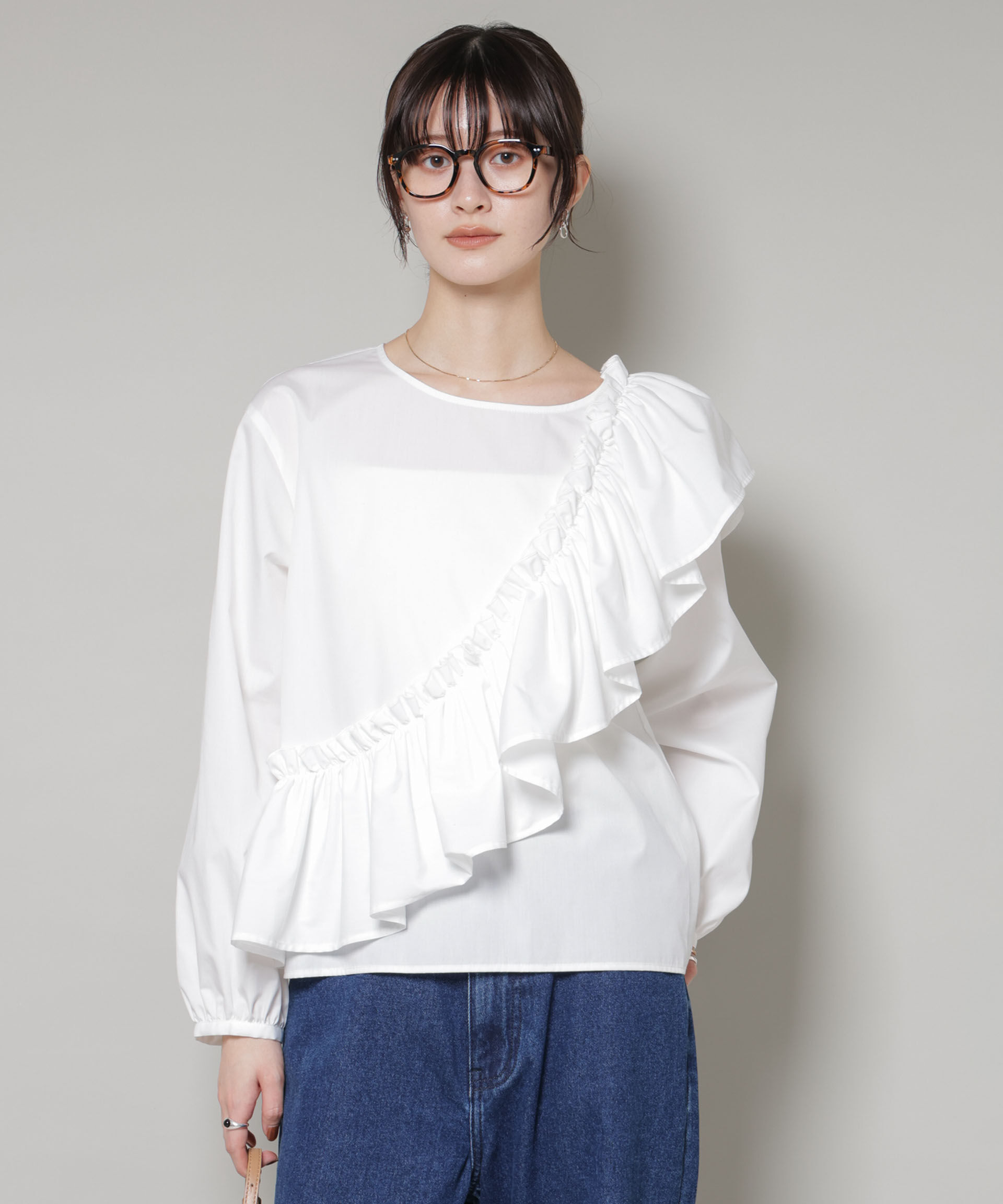 nano･universe「斜めフリルプルオーバーブラウス」|シャツ・ブラウス|