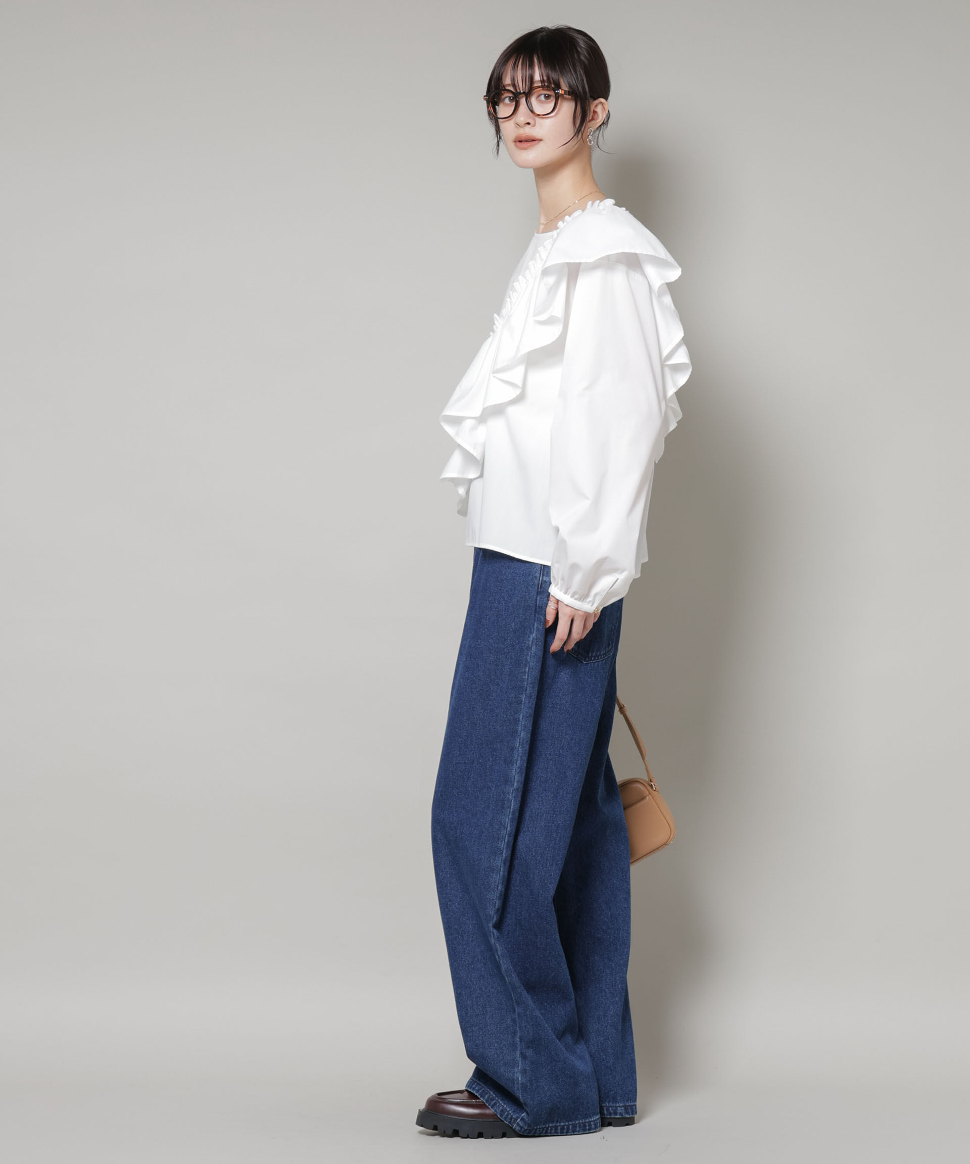 nano･universe「斜めフリルプルオーバーブラウス」|シャツ・ブラウス|