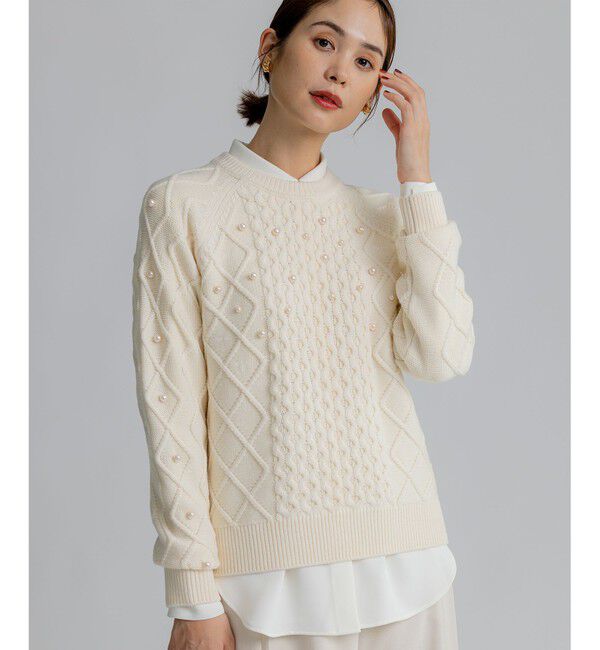 組曲「【WEB限定】パール釦ケーブル ニット」|ニット・セーター|アイボリー系