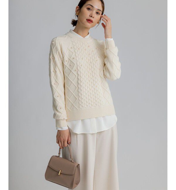 組曲「【WEB限定】パール釦ケーブル ニット」|ニット・セーター|