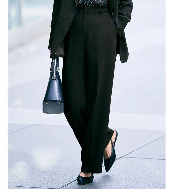 自由区「【ご好評アイテム・カタログ掲載・セレモニー・通勤】トリアセダブルクロスワイドストレート パンツ」|その他|ブラック