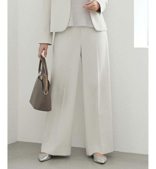 自由区「【ご好評アイテム・カタログ掲載・セレモニー・通勤】トリアセダブルクロスワイドストレート パンツ」|その他|ベージュ