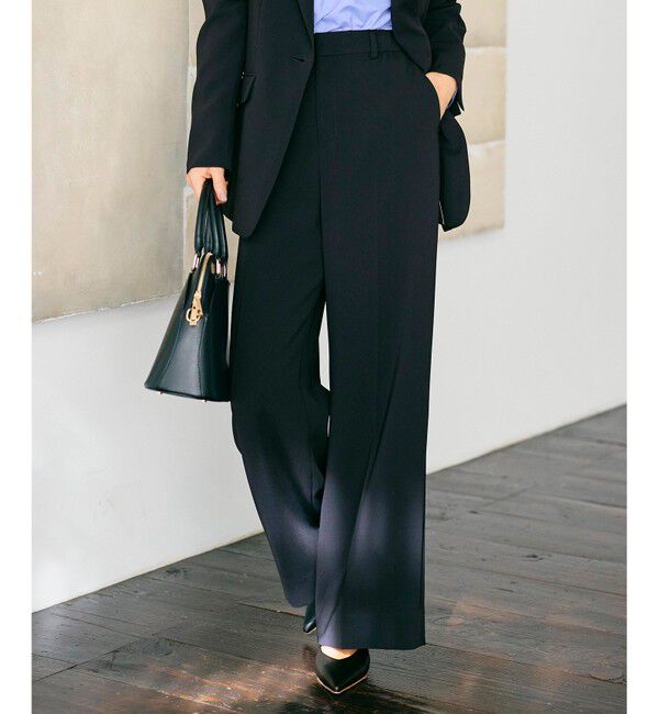 自由区「【ご好評アイテム・カタログ掲載・セレモニー・通勤】トリアセダブルクロスワイドストレート パンツ」|その他|ネイビー