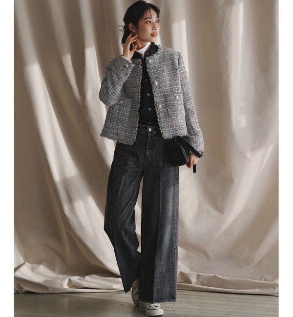 23区「【CanCam掲載】GIOLICAツイード ノーカラー ボタン ジャケット」|その他|