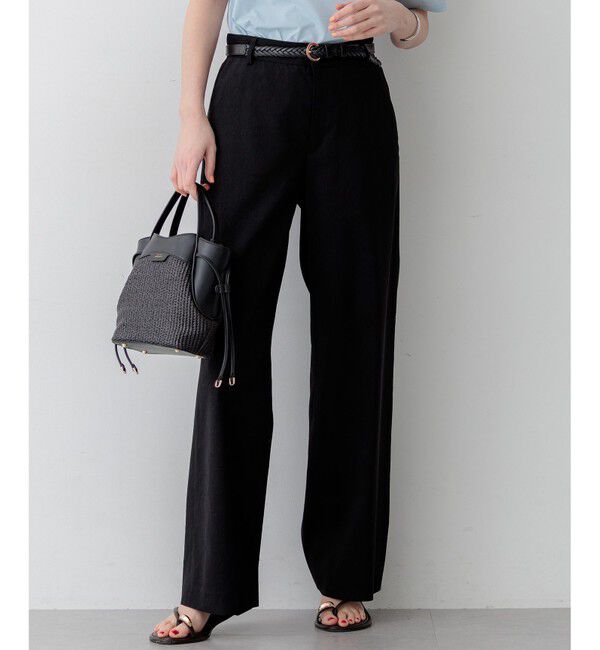 23区「リネンレーヨンストレッチ ワイドパンツ」|その他|ブラック系