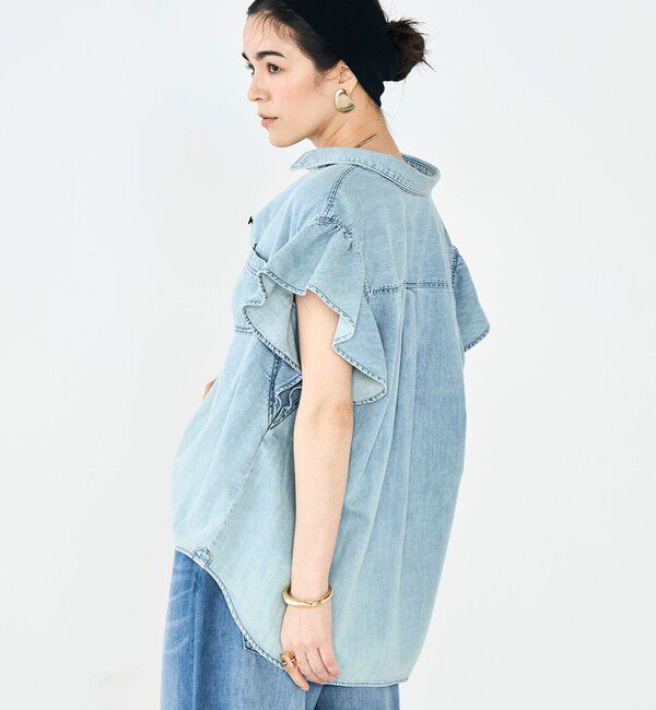 Rie Miller「【RM denim】ラッフルスリーブデニムブラウス」|シャツ・ブラウス|
