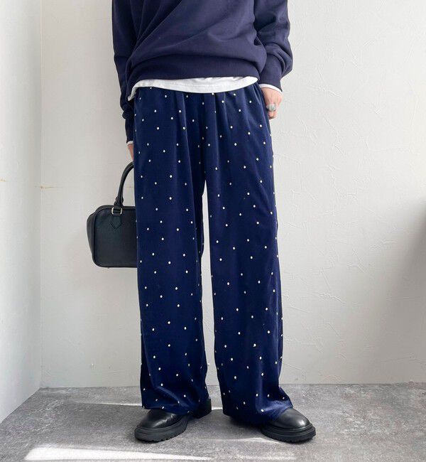 fredy emue「《セットアップ対応》ベロアドット刺繍イージーパンツ」|チノ|