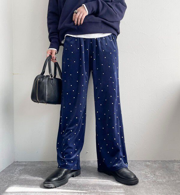 fredy emue「《セットアップ対応》ベロアドット刺繍イージーパンツ」|チノ|