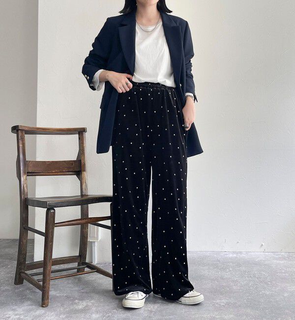 fredy emue「《セットアップ対応》ベロアドット刺繍イージーパンツ」|チノ|