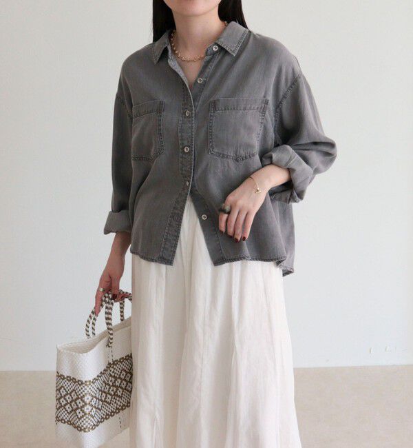 fredy emue「とろみデニムクロップドシャツ」|シャツ・ブラウス|チャコールグレー