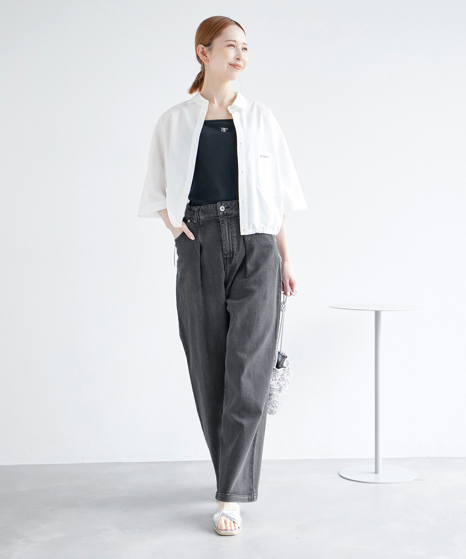 Rope&rsquo;Picnic「デニムタックワイドパンツ」|デニム|