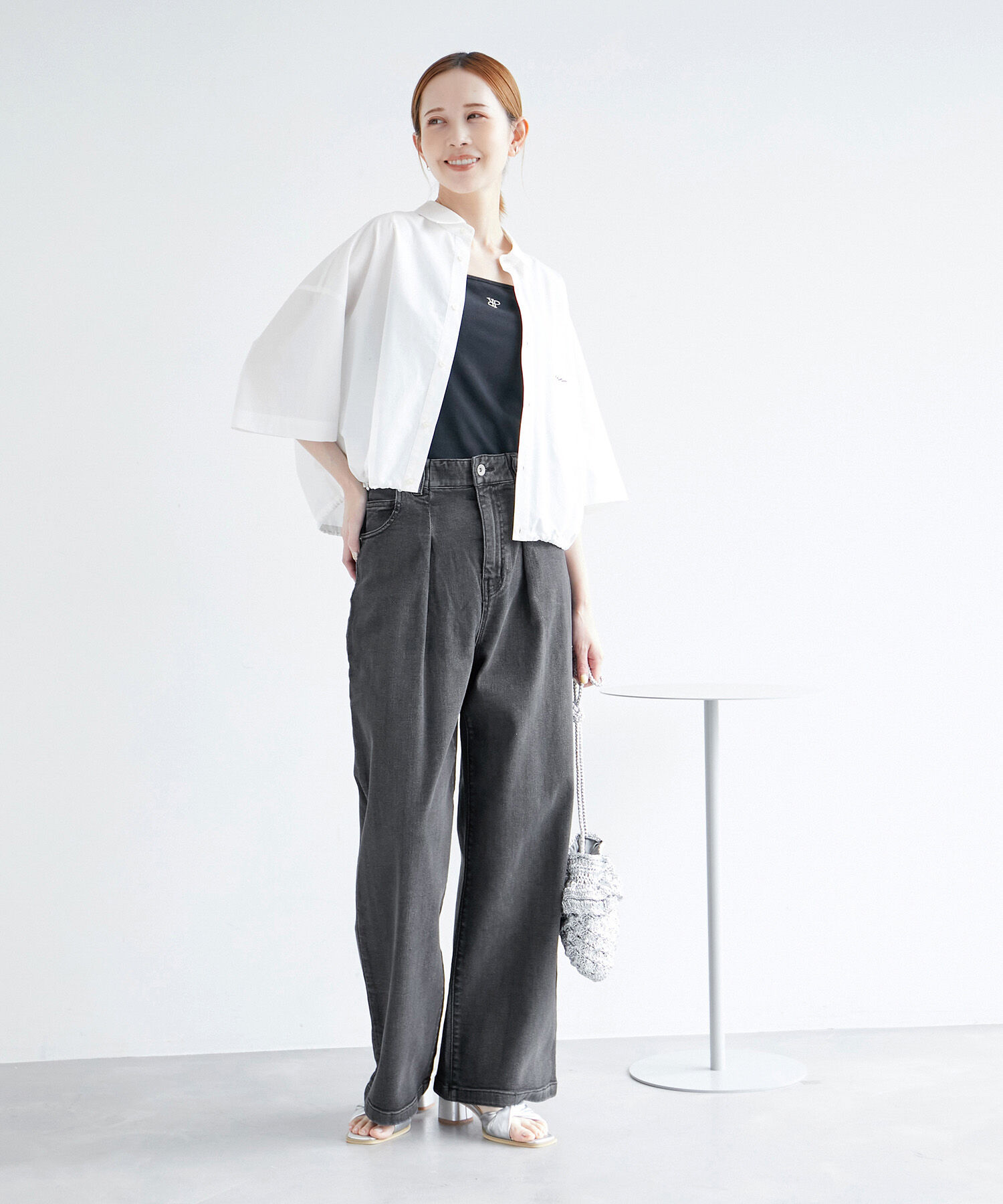 Rope&rsquo;Picnic「デニムタックワイドパンツ」|デニム|