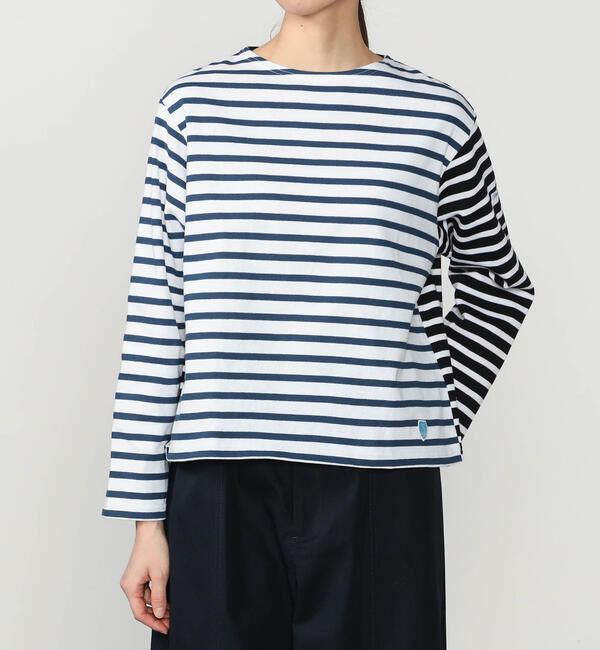 ORCIVAL「ORCIVAL | ハーレクイン コットンロード クルーネックフレンチバスクTシャツ WOMEN」|Tシャツ・カットソー|NAVY系1
