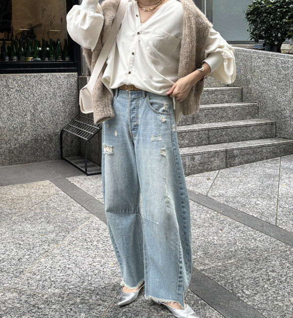  「【ベストセラーアイテム】ダメージカーブデニム」|デニム|