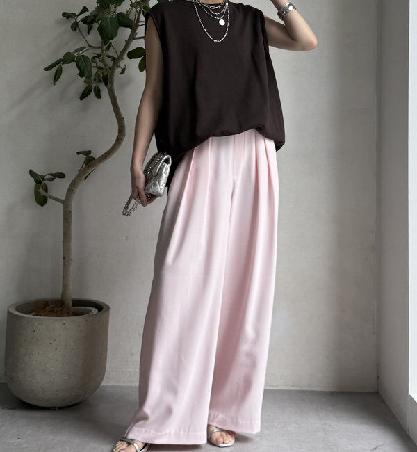  「【累計販売数3万枚突破/23色4サイズ展開！】タックワイドパンツ」|チノ|