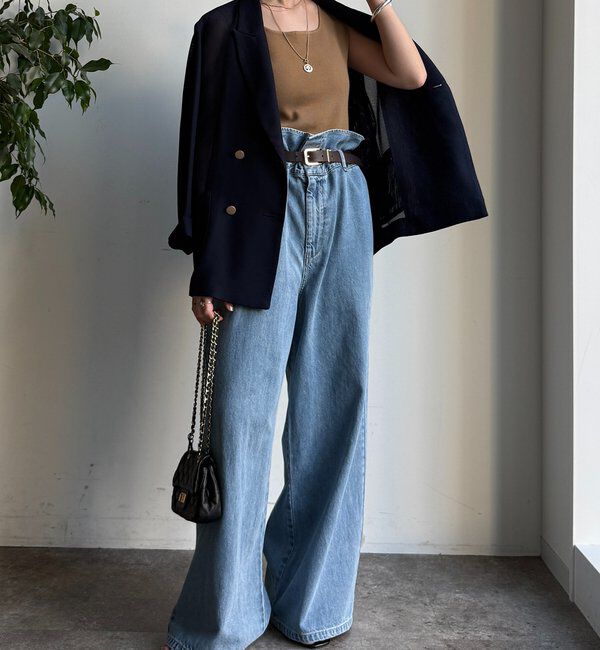  「ウエスト折り返しギャザーデニム」|デニム|