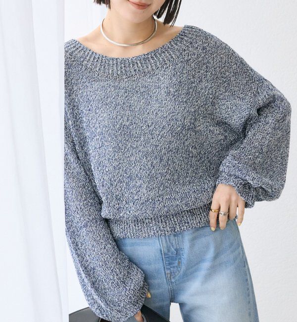  「【ワンショルやオフショルにも！】ペーパーMIXニット」|ニット・セーター|ブルー