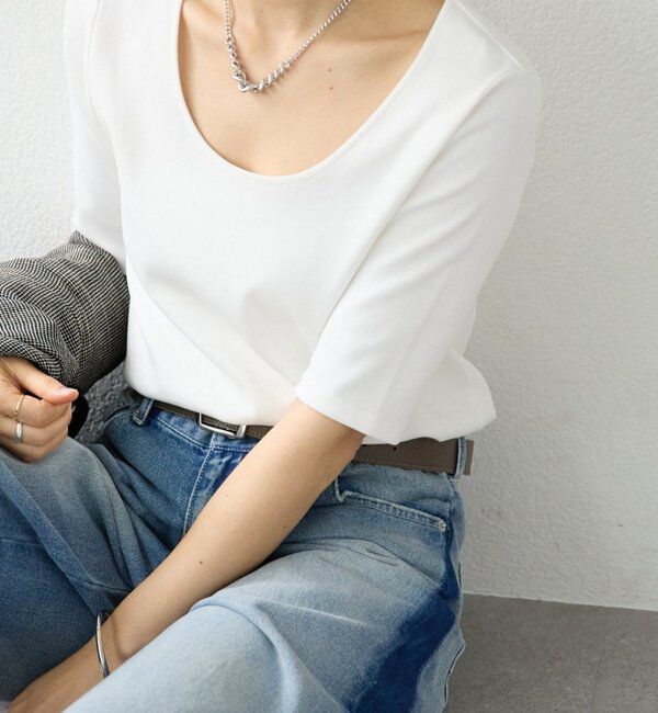  「予約【接触冷感/透湿/紫外線防止】5分袖フライスTee」|Tシャツ・カットソー|オフホワイト