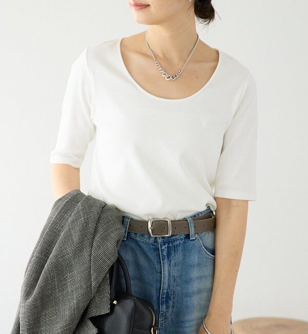  「予約【接触冷感/透湿/紫外線防止】5分袖フライスTee」|Tシャツ・カットソー|